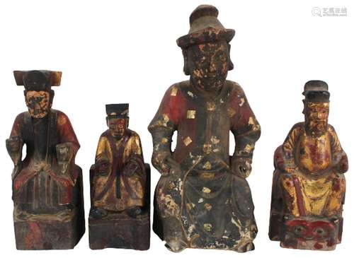 Four Chinese Parcel Gilt Lacquered Wood Figures