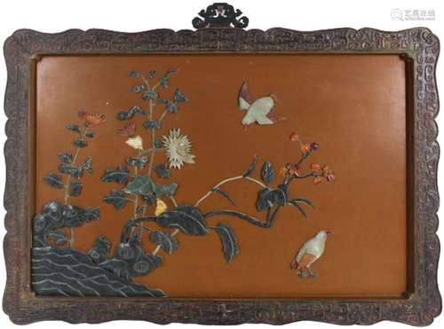 Chinese Mineral Mounted Lacquer Panel