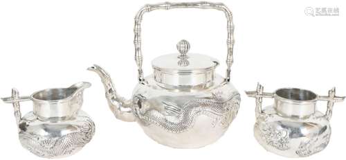 Chinese Export Tuck Chang Silver 3 Piece Tea Set