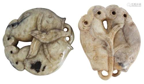 Pair of Jade Double-Fish Pendants