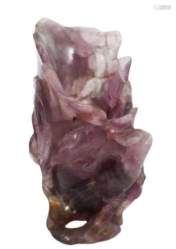 Chinese Carved Amethyst Quartz Floral-Form Vase