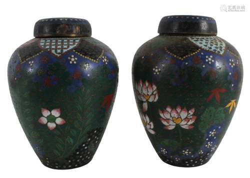 Pair of Japanese Cloisonne Enamel Covered Vases