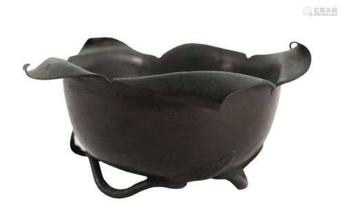 Chinese Patinated Bronze Floral-Form Water Pot