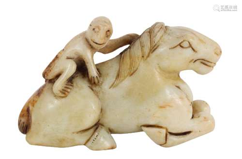 Chinese Hardstone Monkey Atop a Horse