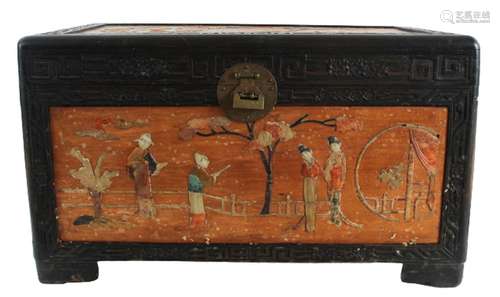 Chinese Hardstone mounted camphor wood Chest