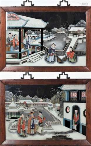 Pair of Chinese Reverse Glass Panels