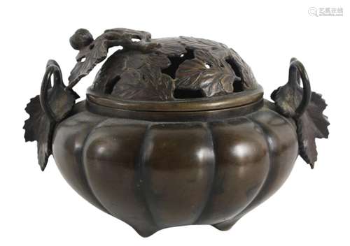 Chinese Patinated Bronze Covered Censor