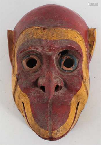 Southeast Asian Painted Wood Monkey Mask