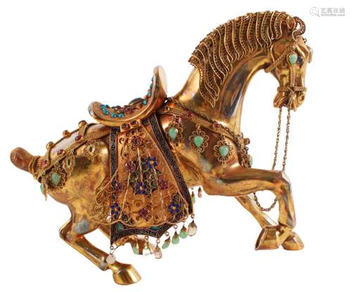 Contemporary Chinese Gilt Silver Jeweled Horse