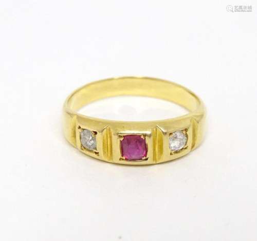 A Victorian 18ct gold ring set with ruby and diamonds. Ring ...