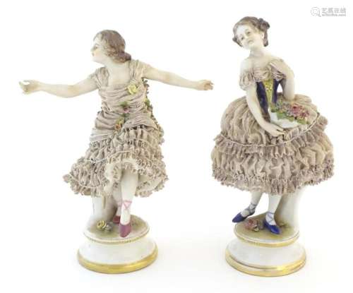 A Capodimonte model of a lady dancing wearing a porcelain la...