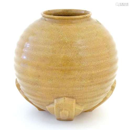 An Art Deco globular vase with ribbed decoration. Approx. 7&...