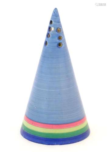 A Clarice Cliff sugar caster of conical form decorated with ...