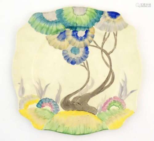 A Clarice Cliff squared plate in the Rhodanthe Viscaria patt...