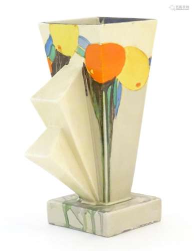 A Clarice Cliff Art Deco angular vase in the Delecia pattern...