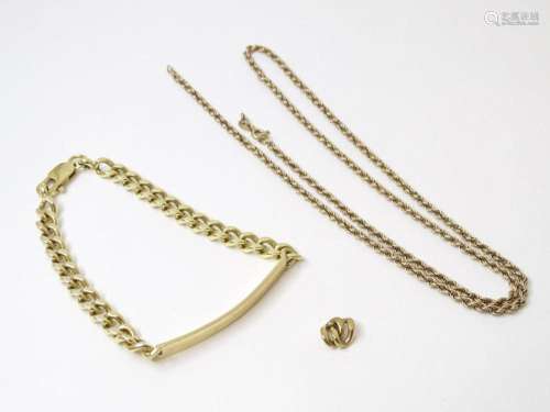 A 9ct gold necklace together with a yellow metal bracelet wi...