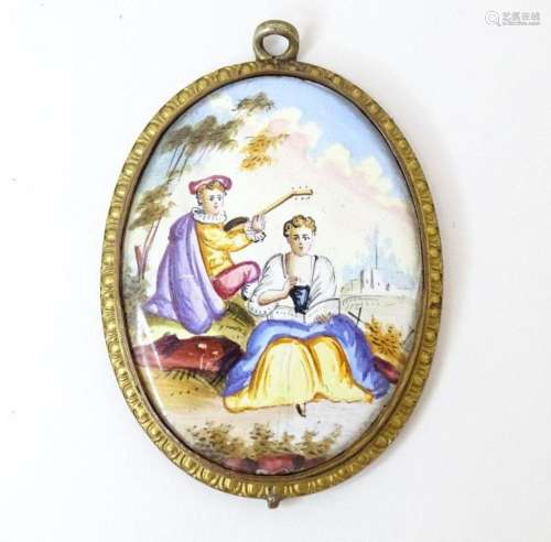 A Continental gilt metal portrait miniature pendant locket w...