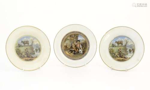 Three Prattware style plates, one depicting  The Queen, God ...