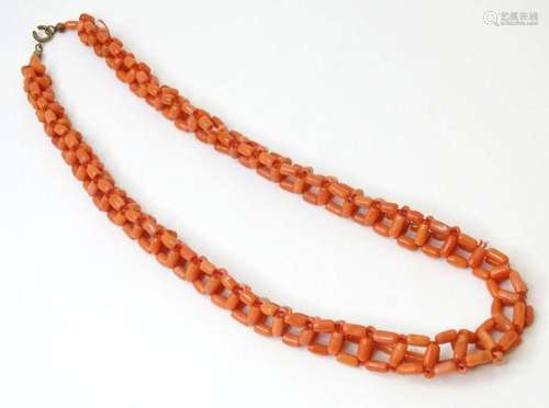 A Vintage coral bead necklace 17" long