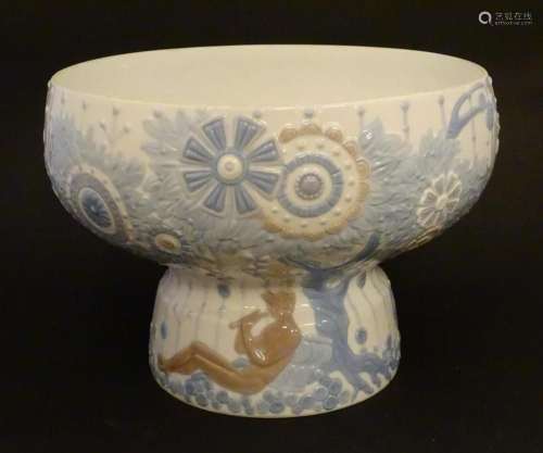 A Lladro pedestal bowl in the pastoral pattern designed by J...