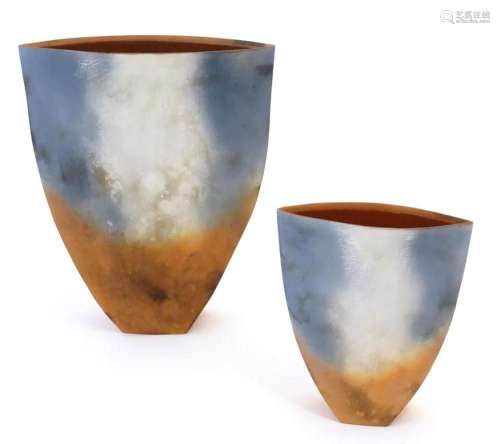 Two Tessa Wolfe Murray studio pottery earthenware slab vases...