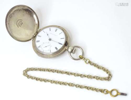 An American coin silver full hunter keywind pocket watch wit...