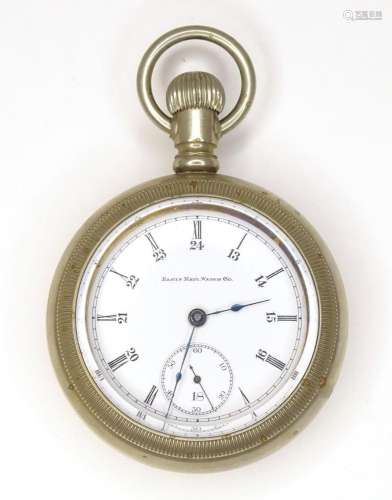 An American silver plate open faced pocket watch. The enamel...