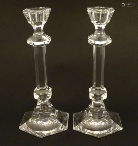 St Louis Glass : A pair of Saint Louis glass candlesticks of...
