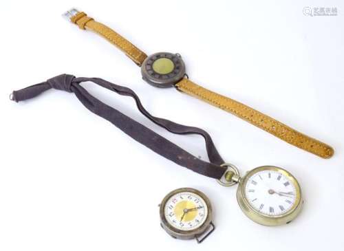 Two silver cased wristwatch movements, together with another...