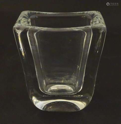 Daum glass: a clear glass vase of slight tapering rectangula...