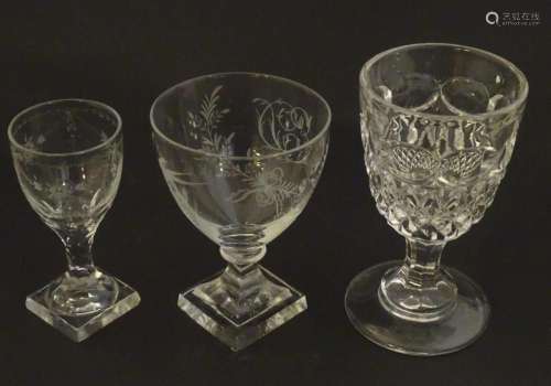 Three various 19thC glass drinking glasses. The tallest 6&qu...