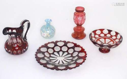 Assorted glassware to include three item of Bohemian red ove...