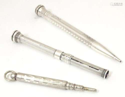 Three various silver plate pencils to include one By Butler ...