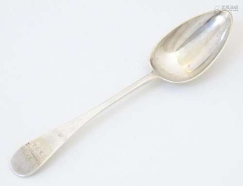 A Geo III Channel Islands silver spoon, marked GH with crown...