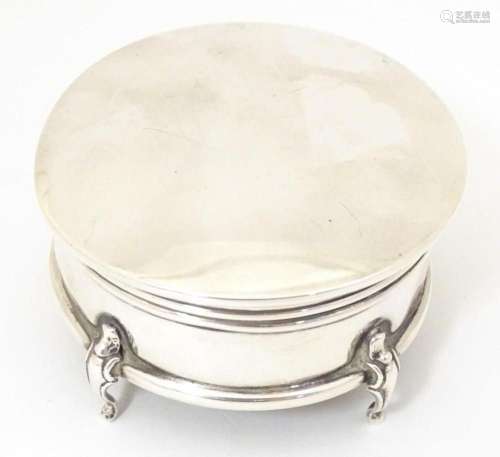 A silver ring box of circular form hallmarked Birmingham 192...