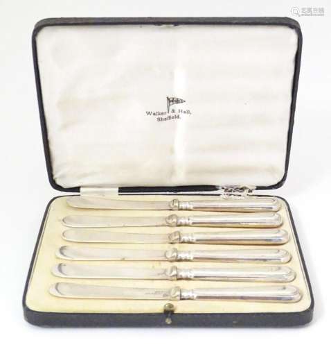 A cased set of six silver handled butter knives, hallmarked ...