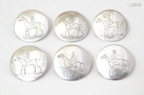 Six 19thC silver buttons engraved with three varying depicti...