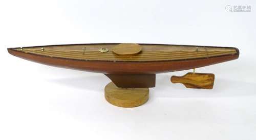 Toy: A 20thC wooden model of a pond yacht / boat with inlaid...