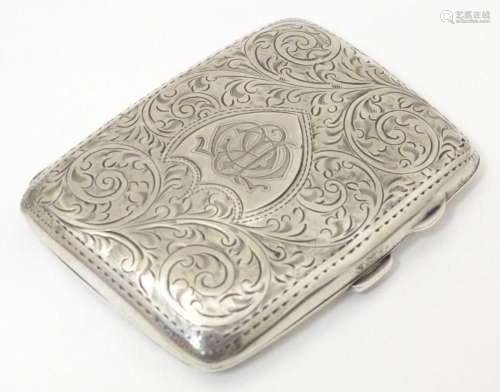 A silver cigarette / cheroot case with engraved decoration, ...