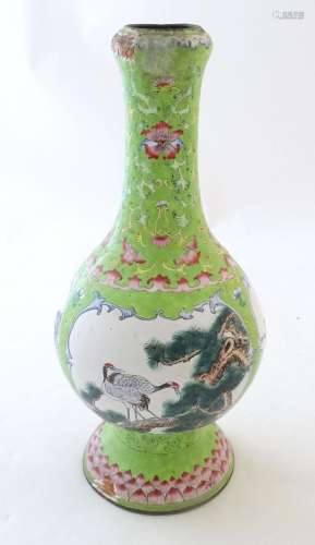 A Chinese / Cantonese copper vase with famille verte enamel ...