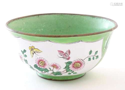 A Chinese / Cantonese famille verte bowl with enamel detail,...