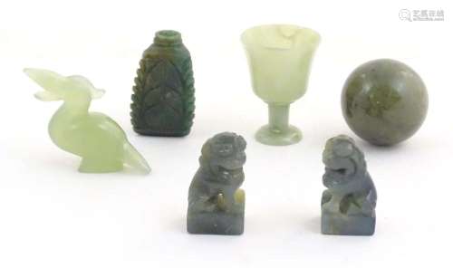 A quantity of Oriental jade coloured hardstone carvings to i...