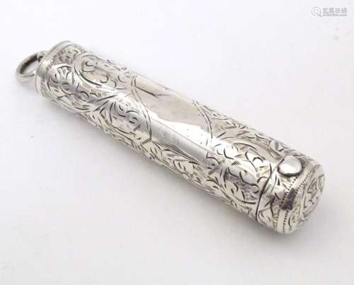 A silver cheroot mouthpiece case with engraved decoration, h...