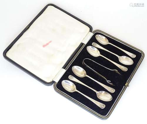 A cased set of six silver teaspoons hallmarked Sheffield 192...