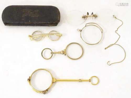 A quantity of late 19thC and later yellow metal pince nez, s...