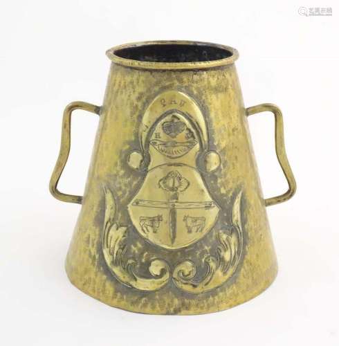 An early 20thC Basque Mugaritz brass milk pail, decorated wi...