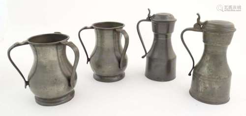 Four items of 19thC pewter, comprising two tygs, each approx...