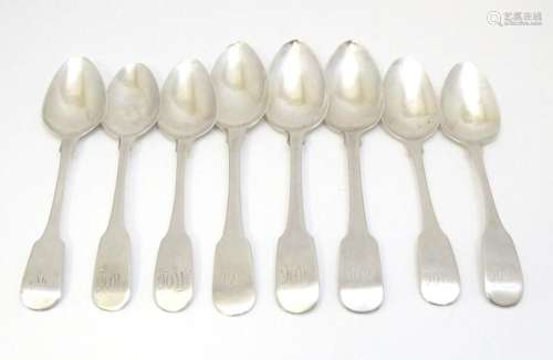 8 silver fiddle pattern teaspoons comprising a set of four t...
