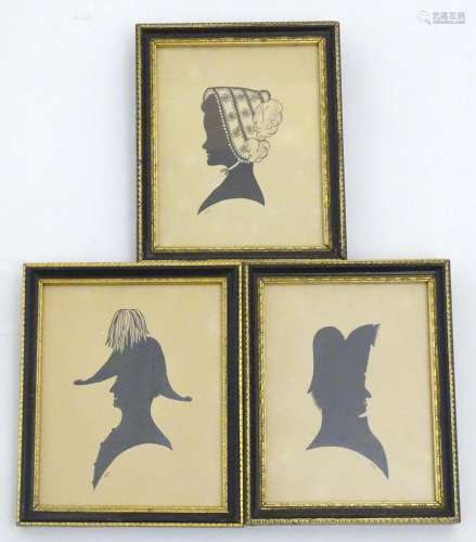 Three late 19th century pen and ink profile portrait silhoue...