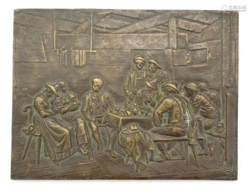 A late 19th / early 20thC cast bronze plaque of rectangular ...